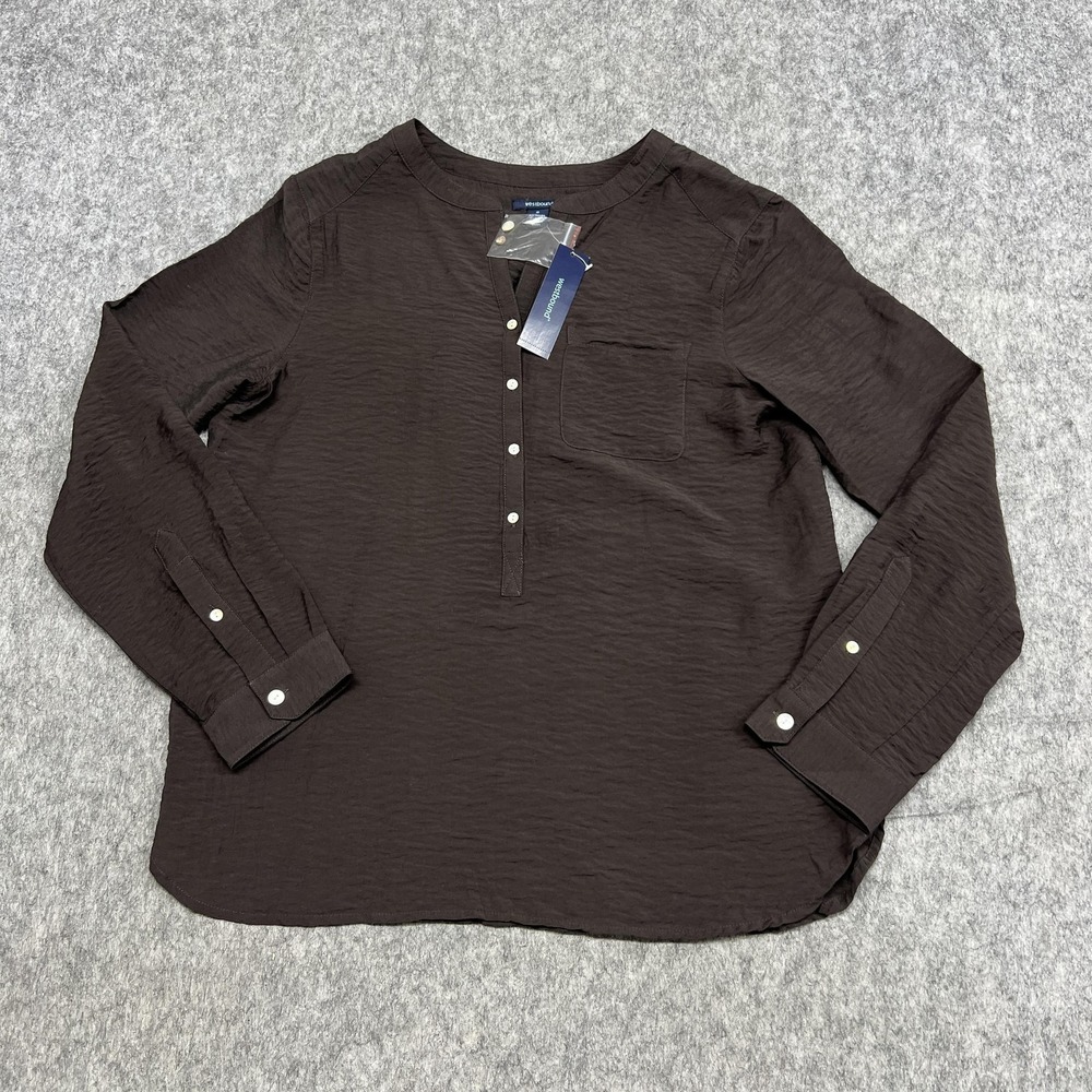 Westbound Shirt Womens Small Brown Long Sleeve Henley Textured Rayon Blend Top